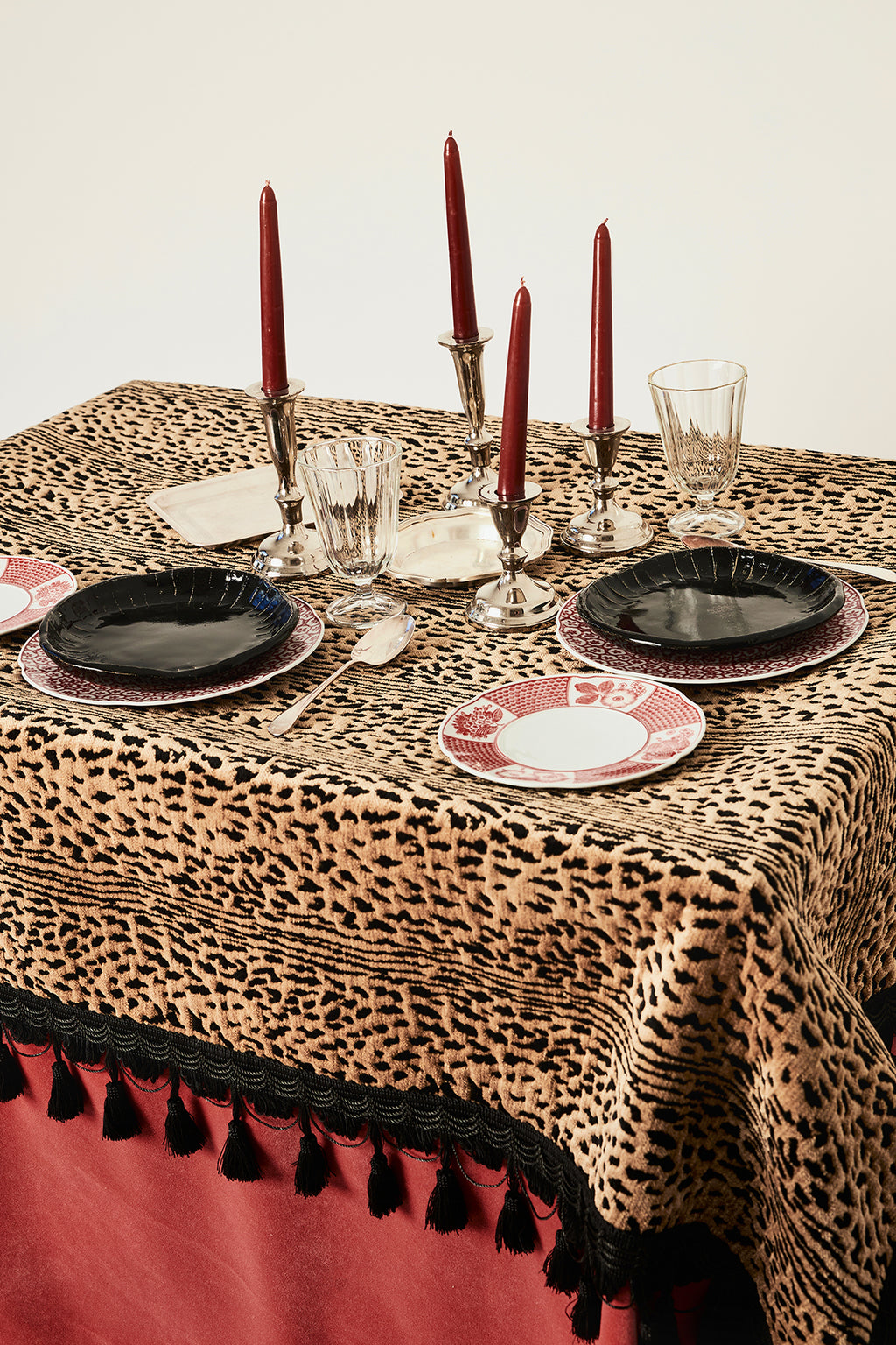 Tasseled Pink Leopard Tablecloth