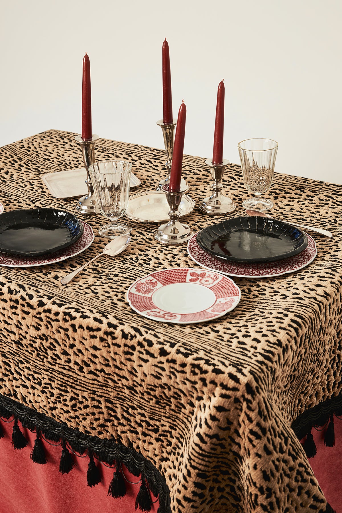 Tasseled Pink Leopard Tablecloth